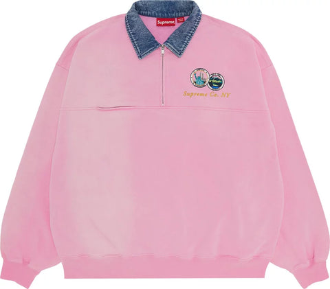 Supreme Denim Collar Half Zip SweatshirtPink