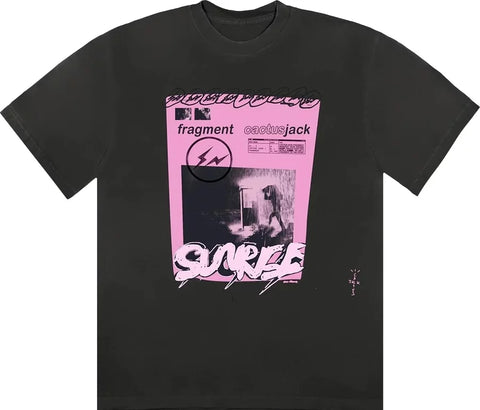 Travis Scott Cactus Jack For Fragment Pink Sunrise T-shirtWashed Black