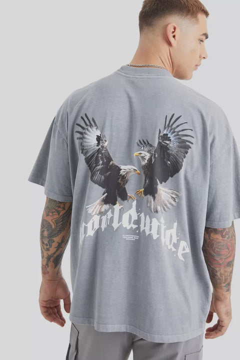 OVERDYED OVERSIZED EXTENDED NECK EAGLE GRAPHIC T-SHIRT